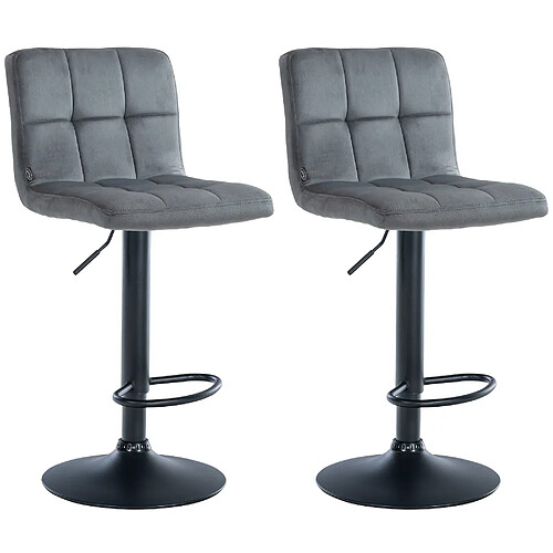 Decoshop26 Lot de 2 tabourets de bar en velours gris foncé avec coutures décoratives pied en trompette métal noir 10_0004396