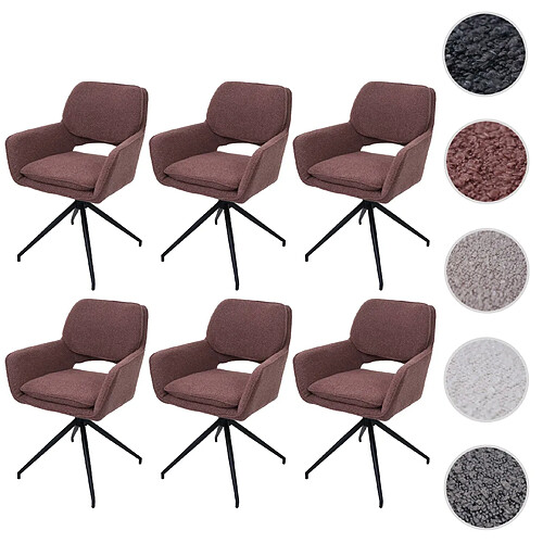 Mendler Lot de 6 chaises de salle à manger HWC-N74, chaise de cuisine, pivotante Auto-Return, tissu Bouclé (540g/m²) Oeko-Tex ~ marron clair