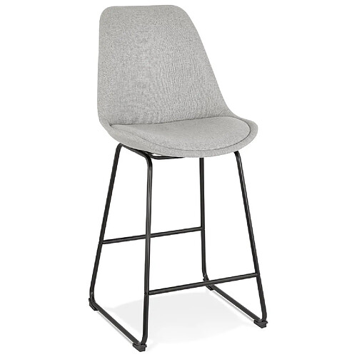 Alterego Tabouret snack mi-hauteur 'RIGO MINI' en tissu gris et pieds en métal noir