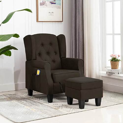 vidaXL Fauteuil de massage avec repose-pied Marron foncé Tissu