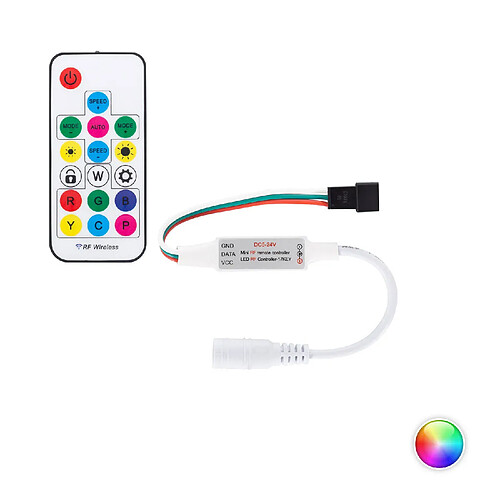 Ledkia Contrôleur Variateur Mini Ruban LED RGBIC Numérique SPI 5-24V DC avec Télécommande RF RGB