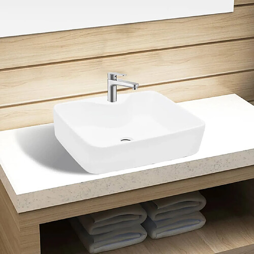 vidaXL Vasque carré à trou pour robinet céramique blanc pour salle de bain