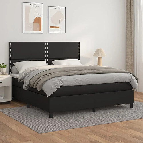 vidaXL Sommier à lattes de lit avec matelas Noir 180x200 cm Similicuir