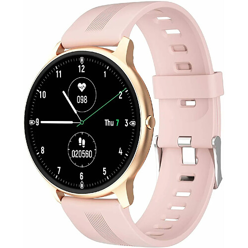 Chrono Montre Connectée IP68 Étanche Écran Couleur Plein Écran Tactile Fitness Tracker Moniteur de Fréquence Cardiaque Pression Artérielle Moniteur de Sommeil Podomètre Sport Montres Numériques pour Android iOS Design Ultra Mince( Rose)