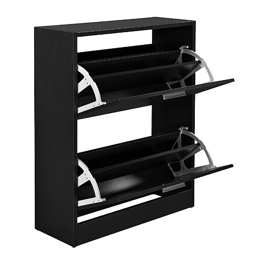 Helloshop26 Étagère armoire meuble à chaussures de rangement 2 compartiments panneau de particules 63 x 24 x 81 cm noir 03_0005171