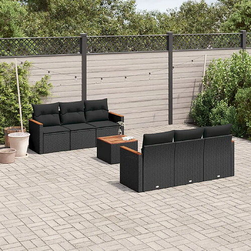 vidaXL Salon de jardin 7 pcs avec coussins noir résine tressée