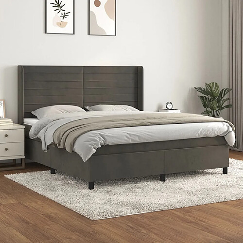 vidaXL Sommier à lattes de lit et matelas Gris foncé 160x200cm Velours