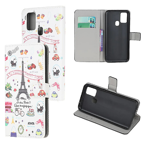 Etui en PU impression de motifs avec support tour Eiffel pour votre Samsung Galaxy A21s