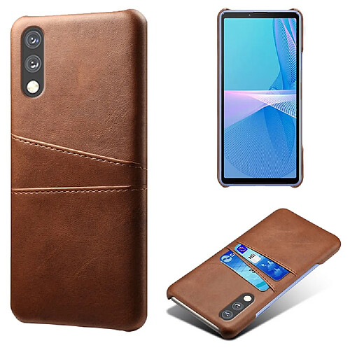 Coque en TPU + PU anti-rayures, avec deux porte-cartes marron pour votre Sony Xperia Ace 2