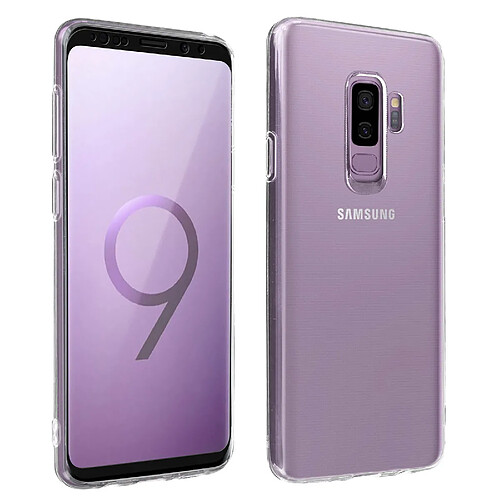 Avizar Coque Samsung Galaxy S9 Plus Souple et Film Verre Trempé Dureté 9H Contour noir