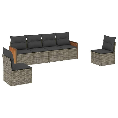 Maison Chic Salon de jardin 6 pcs avec coussins | Ensemble de Table et chaises | Mobilier d'Extérieur gris résine tressée -GKD75723