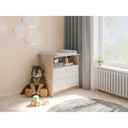 Vente-Unique Commode à langer 2 tiroirs et 1 niche - Coloris : Naturel et blanc - LULATI