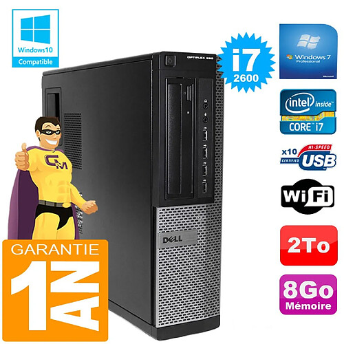 PC DELL Optiplex 990 DT Core I7-2600 Ram 8 Go Disque 2 To Graveur DVD Wifi W7 · Occasion