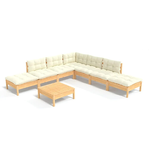 Maison Chic Salon de jardin 8 pcs + coussins - Mobilier/Meubles de jardin - Table et chaises d'extérieur crème Bois de pin -MN77050