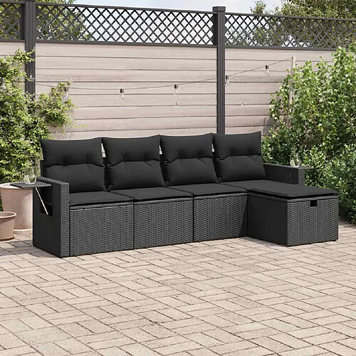 vidaXL Salon de jardin 5 pcs avec coussins noir résine tressée