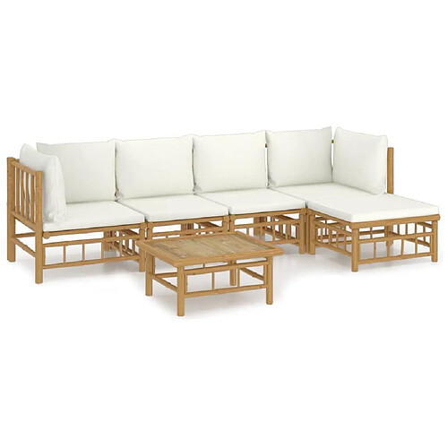 Maison Chic Salon de jardin 6 pcs + coussins - Mobilier/Meubles de jardin - Table et chaises d'extérieur blanc crème bambou -MN57004