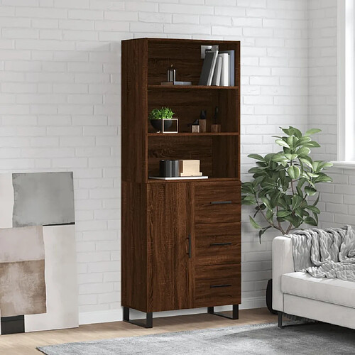 vidaXL Buffet haut Chêne marron 69,5x34x180 cm Bois d'ingénierie