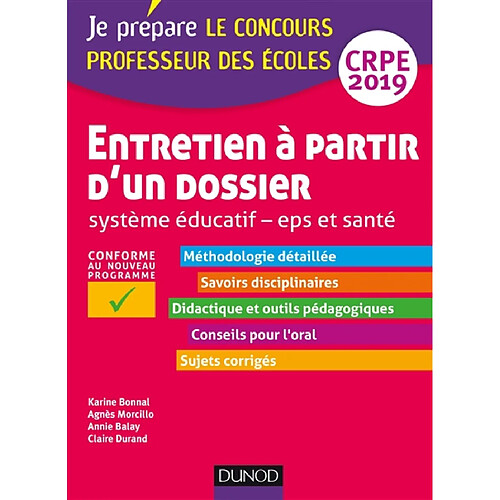 Entretien à partir d'un dossier : système éducatif, EPS et santé, CRPE 2019 · Occasion