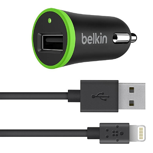 Belkin Chargeur Allume-cigare USB 12W/2.4A avec Câble Lightning pour iPhone et iPad - 1,2m