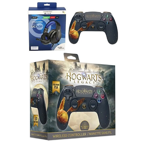 Freaks And Geeks Manette PS4 Bluetooth Harry Potter Hogwarts Legacy Vivet Doré Lumineuse 3.5 JACK + Casque PRO-UC40 PS4-PS5 PLAYSTATION MULTIPLATEFOR