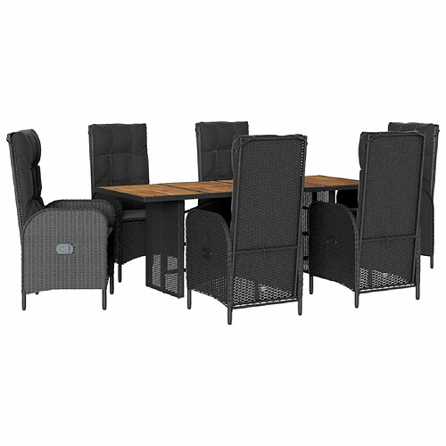 Maison Chic Ensemble à manger d'extérieur 7 pcs avec coussins,Salon de jardin,Mobilier de jardin Noir Résine tressée -GKD760452