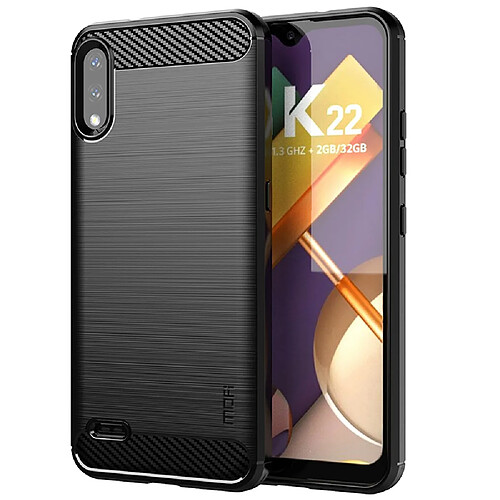 Coque en TPU MOFI anti-rayures, texture fibre de carbone, surface brossée noir pour votre LG K22/K22 Plus