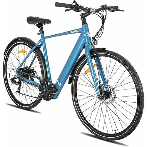 HILAND - Vélo électrique 250 W, moteur BAFANG conforme aux normes européennes, tout-terrain, 28 pouces, avec boîte de vitesses Shimano à 7 rapports, batterie 36 V intégrée, couleur : Bleu