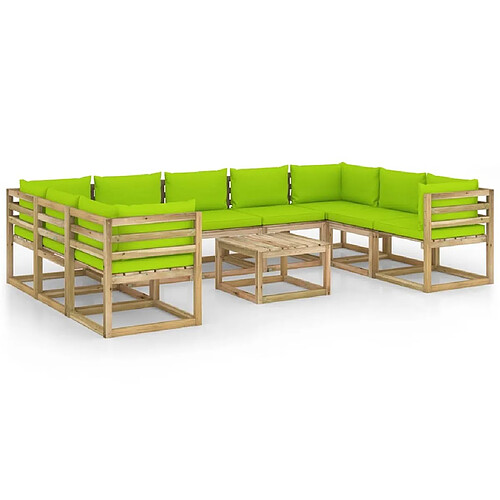 Maison Chic Salon de jardin 10 pcs + coussins - Mobilier/Meubles de jardin - Table et chaises d'extérieur bois de pin imprégné -MN46684