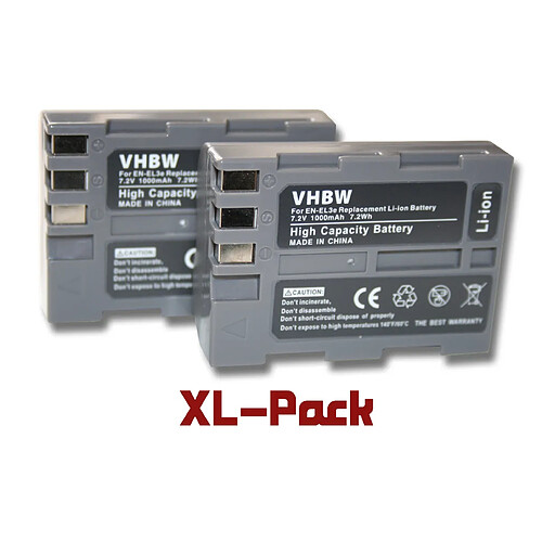 vhbw set de 2 batteries 1000mAh (7.2V) pour appareil-photo Nikon D-SLR D50 D70 D70s D80 D90 D100 D100 D200 D300 D300s D700 comme EN-EL3e.