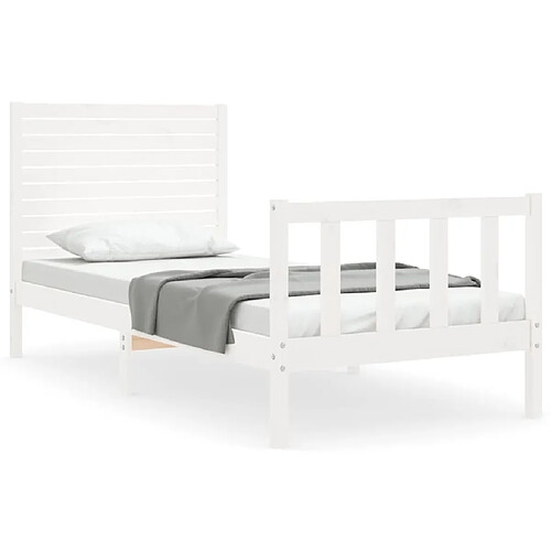 Maison Chic Cadre/structure de lit et tête de lit pour adulte - Lit Moderne Chambre blanc 100x200 cm bois massif -MN90082