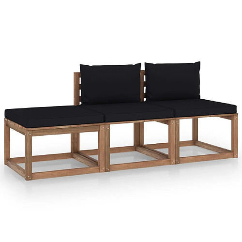 vidaXL Salon palette de jardin 3 pcs et coussins Bois de pin imprégné