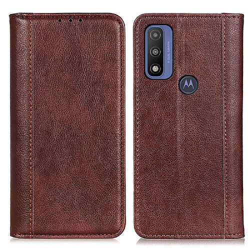 Etui en PU texture litchi fermeture automatique magnétique avec fonction de support, antichoc, marron pour votre Motorola G Pure