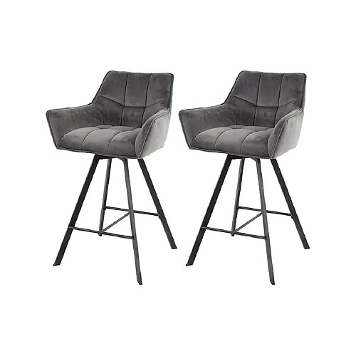 Lisa Design Hatti - lot de 2 tabourets de bar pivotants - en velours gris