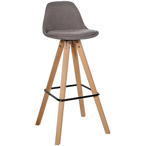 Decoshop26 Tabouret de bar chaise haute x1 repose-pieds style scandinave en tissu taupe structure en bois clair carré 10_0004639