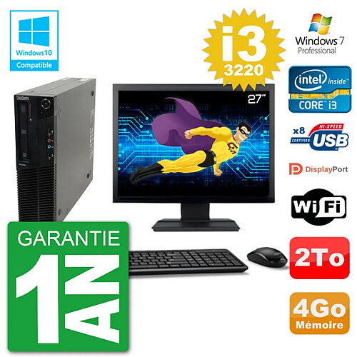 PC Lenovo M82 SFF Ecran 27" i3-3220 RAM 4Go Disque 2To Graveur DVD Wifi W7 · Occasion