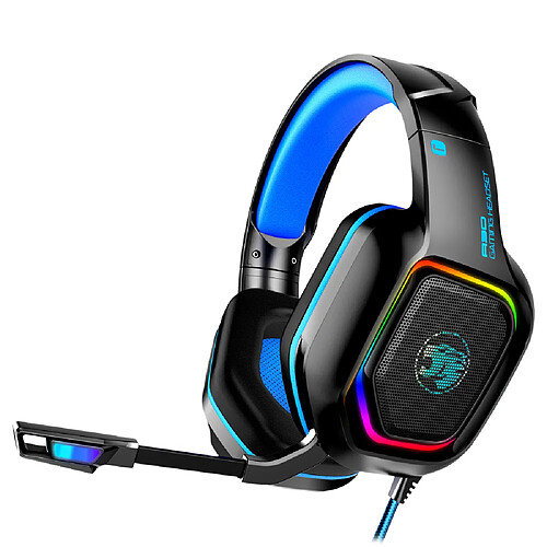 General Casque de jeu surround stéréo 7.1 avec microphone, casque supra-auriculaire avec lumière LED RVB, bandeau à réglage automatique, micro antibruit, compatible avec PS4 PS5 Xbox PC Laptop(bleu)