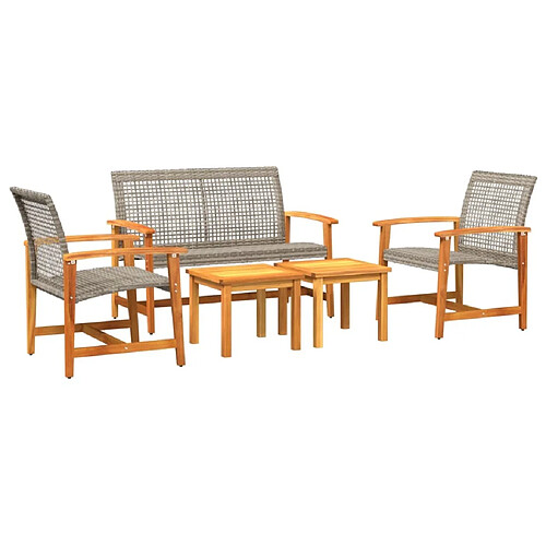 Maison Chic Salon de jardin 5 pcs | Ensemble de Table et chaises | Mobilier d'Extérieur gris résine tressée et bois d'acacia -GKD29355