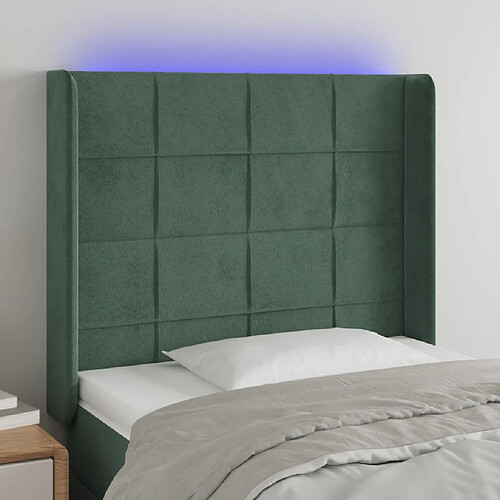 vidaXL Tête de lit à LED Vert foncé 83x16x118/128 cm Velours