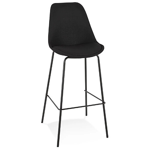 Alterego Tabouret de bar 'ALOE' en tissu noir avec pied en métal