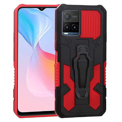 Coque en TPU anti-griffes avec béquille à clip magnétique, rouge pour votre Vivo Y21s