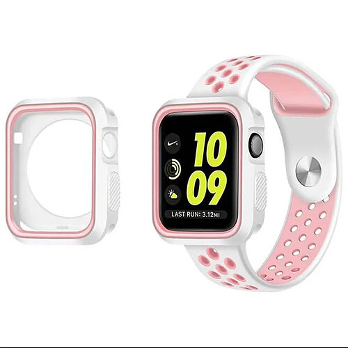 PHONECARE Kit Coque Military DoubleColor + Bracelet Bicolore SportStyle pour Apple Watch Series 4 - 44mm - Blanc / rose