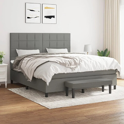 Maison Chic Lit Adulte - Lit simple Lit à sommier tapissier avec matelas moelleux - Meuble de Chambre - Gris foncé 160x200cm Tissu -MN51290