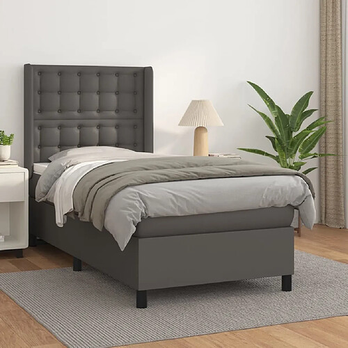 Maison Chic Lit Adulte - Lit simple Lit à sommier tapissier avec matelas moelleux - Meuble de Chambre - Gris 80x200 cm Similicuir -MN92971