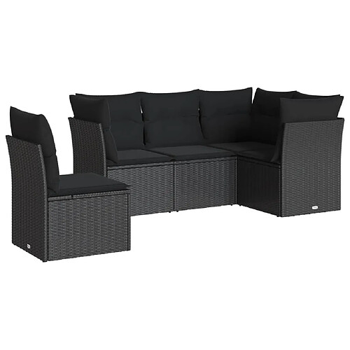 Maison Chic Salon de jardin 5 pcs avec coussins | Ensemble de Table et chaises | Mobilier d'Extérieur noir résine tressée -GKD70915