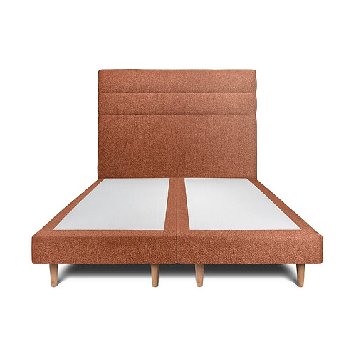 Sommeil de plomb Lit 180x200cm avec tête de lit lignes bouclette et double sommier tapissier terracotta Hauteur totale : 29cm