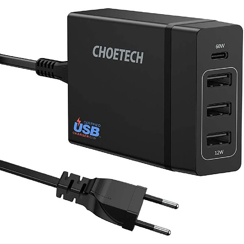 CHOETECH Chargeur Mural USB C 60W Power Delivery, 4 Ports Chargeur USB Secteur