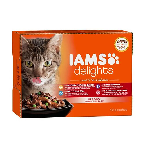 Iams Chat IAMS Delights multibox Saveurs Terre et Mer en sauce (Land & sea Collection) - Toutes Races - 12x85 g - Pour chat adulte