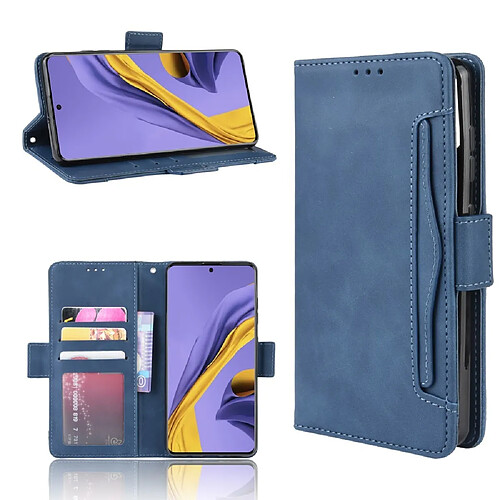 Etui en PU avec support et plusieurs porte-cartes bleu pour votre Samsung Galaxy A51 5G SM-A516