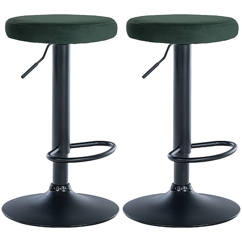 Decoshop26 Lot de 2 tabourets de bar avec assise en tissu velours vert et cadre métal noir TDB10708