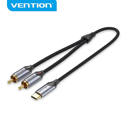 Câble Vention USB-C vers 2 RCA - Suppression du bruit Hi-Fi - Blindage multiple - Puce audio Jieli AC1297A - Couleur grise